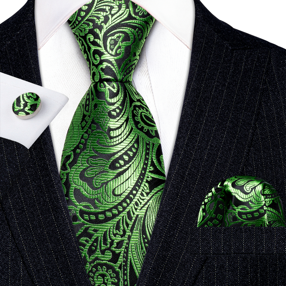 Mode soie hommes cravate vert sarcelle bleu solide Paisley rayé Plaid Floral Animal cravate mouchoir boutons de manchette ensemble Barry. Wang