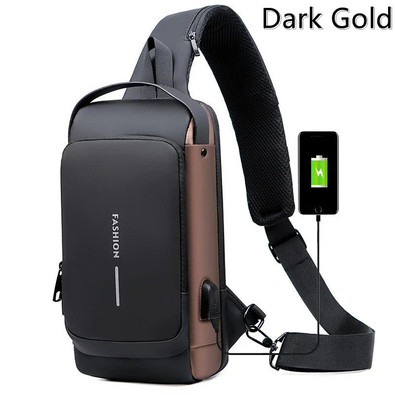 New Men's Anti Theft Chest Pack with USB Charging for Short Distance School Gym