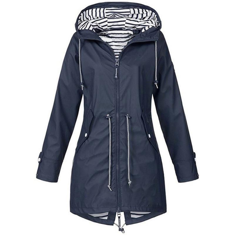 Wasserdichter Damen-Regenmantel, lässig, Basic, Outdoor-Graben, leichte Kordelzugjacken, Wanderkleidung für Damen