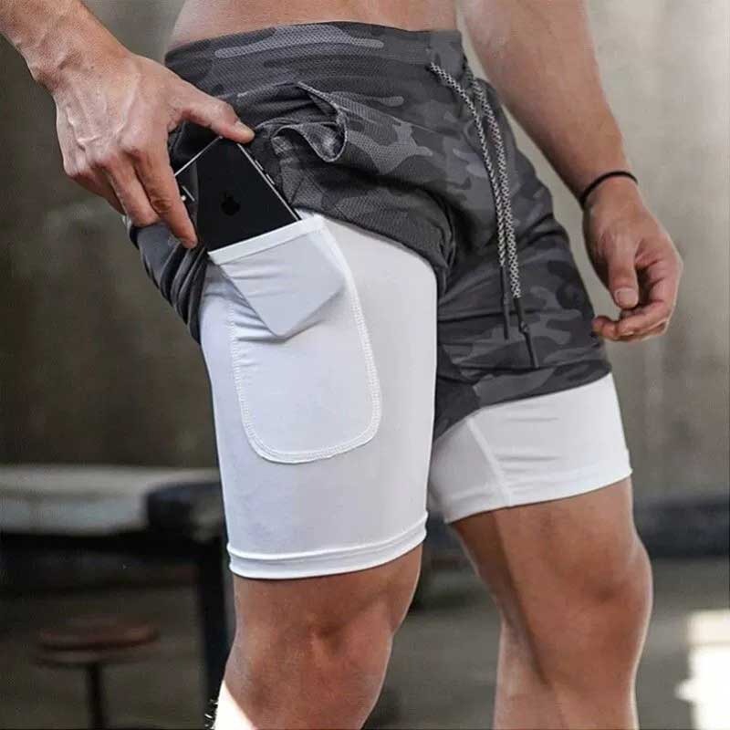 Camo Laufshorts Herren Gym Sportshorts 2-in-1 Quick Dry Workout Training Gym Fitness Jogging Kurze Hosen Sommer Herren Shorts
