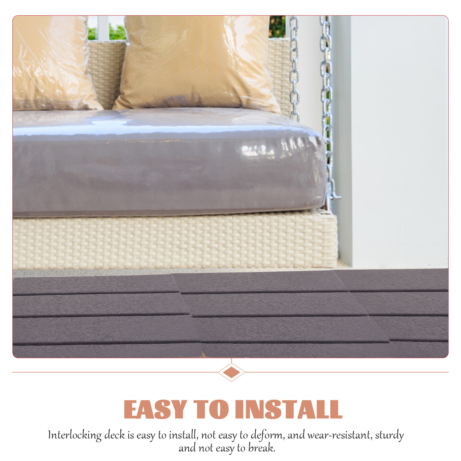 4 pçs auto-montar telhas de deck de plástico à prova de água pátio varanda piso bloqueio telhas de deck de plástico telha