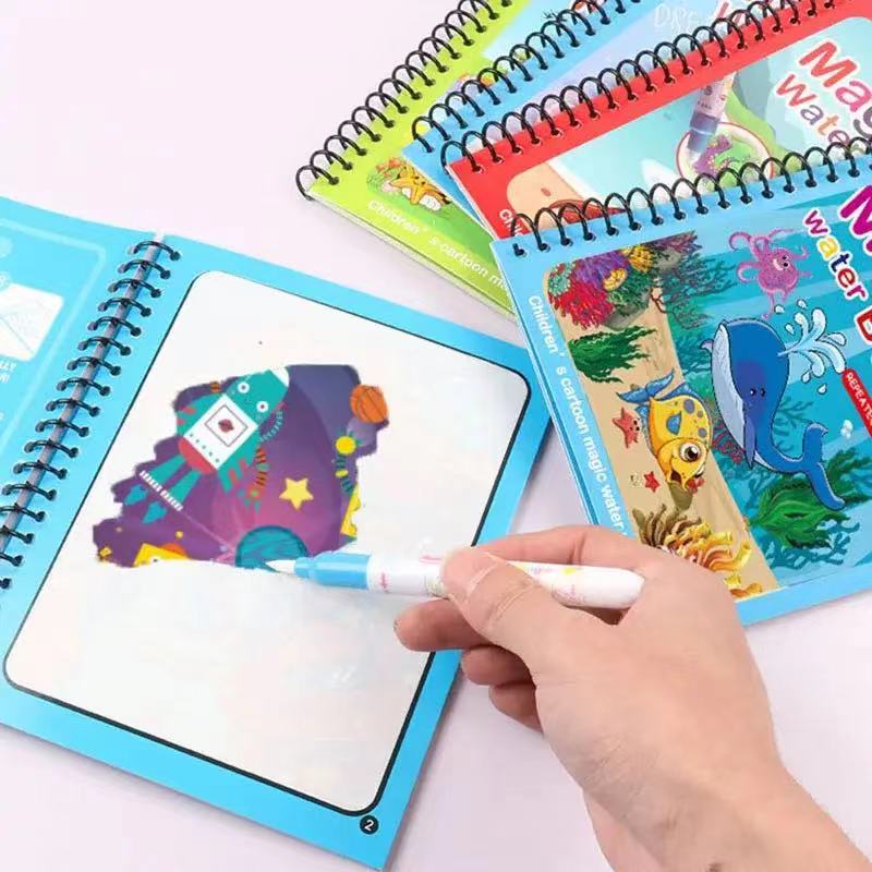 Libro magico per pittura ad acquerello riutilizzabile per bambini Libro di pittura per cartoni animati di animali adatto per l'educazione e l'apprendimento dei bambini