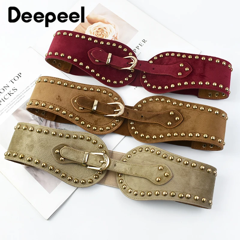 Cummerbunds élastiques en daim pour femme, ceinture large, corset de taille, rivet, mode décorative, luxe, accessoire environnemental, 60-80cm, 1 pièce
