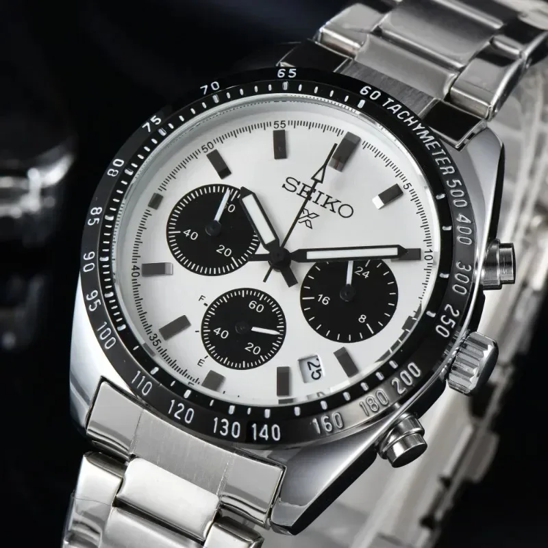 Seiko relógio mecânico automático panda di três olhos placa cronógrafo calendário completo original ssc813p1 relógios de pulso masculinos
