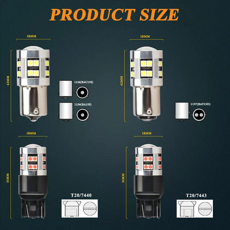 Universal Car LED Turn Signal Light, Luz de Backup de Freio, 1156 BA15S, BAU15S, 3030, 24SMD, PY21W, Canbus, 12V, 2Pcs