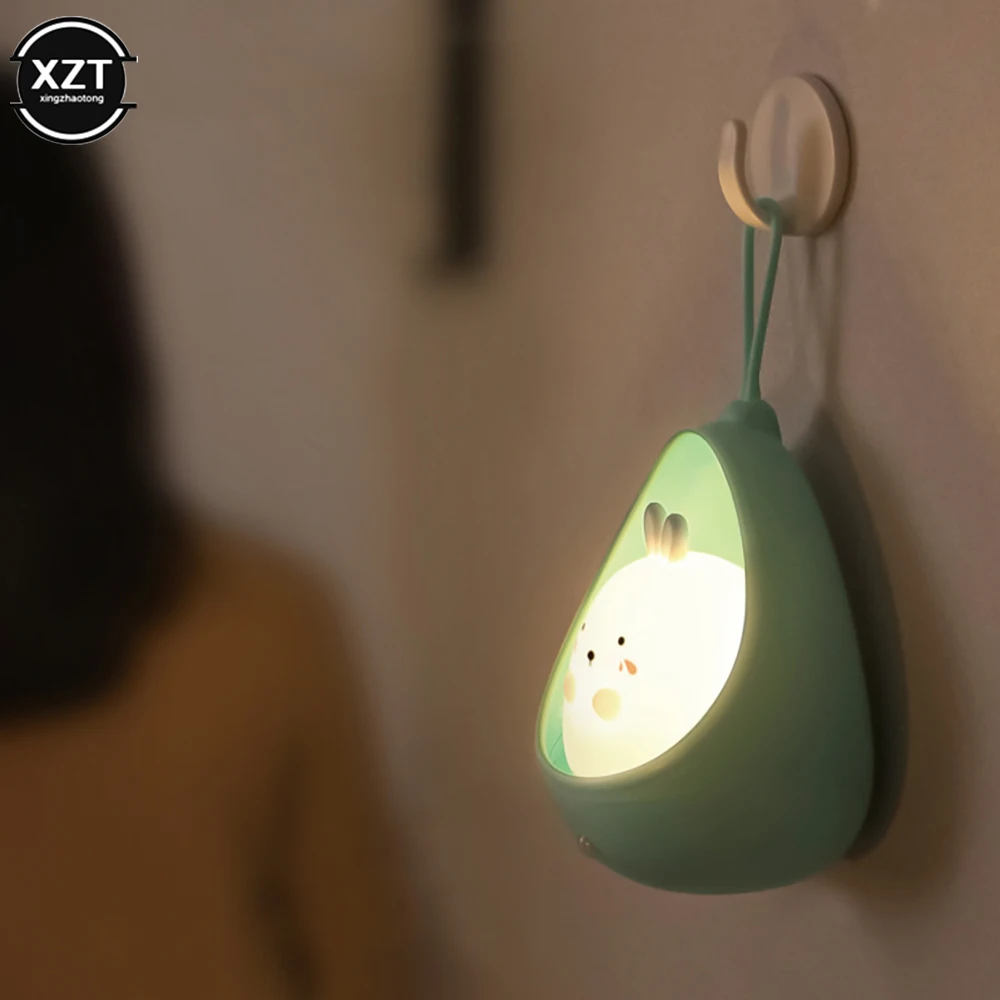 Luz LED nocturna con Sensor de Control, lámparas de inducción humana con animales bonitos para niños, dormitorio, luces de pared de silicona recargables por USB