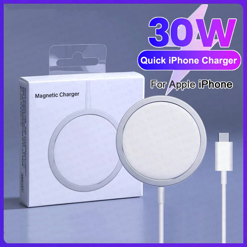 Оригинальное Беспроводное зарядное устройство Apple Magsafe для iPhone 16 15 14 13 12 11 Pro Max X XS XR 8 Plus, кабель с молнией для быстрой зарядки типа C