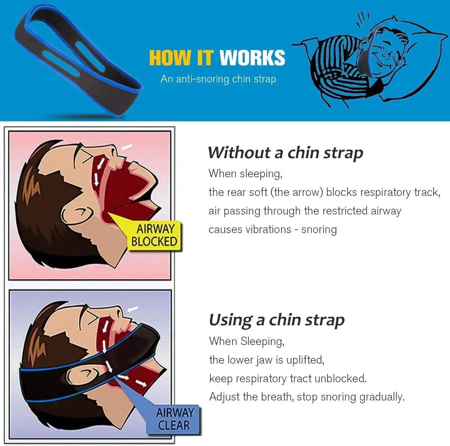 1pc 抗いびきあごストラップいびきを止めるいびきベルト睡眠時無呼吸あごサポートストラップ女性男性ヘルスケア睡眠補助ツール