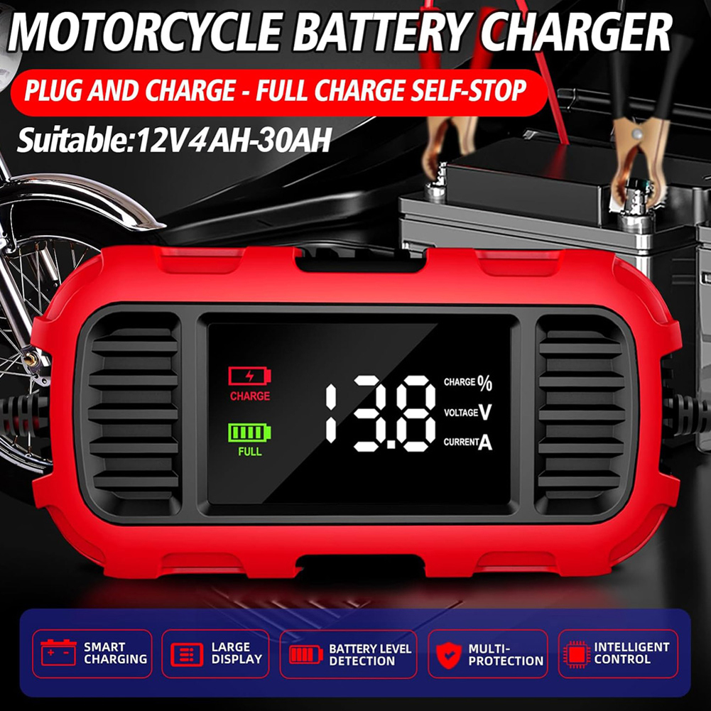 12V 2A Auto-acculader Digitaal display Slimme batterijoplaadtool Batterij-druppellader Onderhouder voor auto-vrachtwagenbatterij