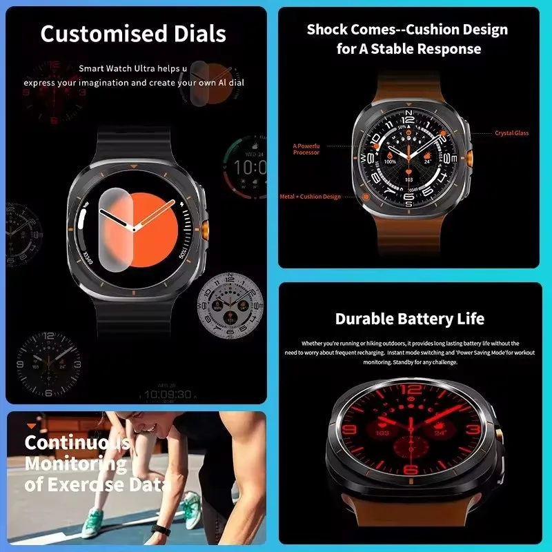 Galaxy Watch 7 Ultra GPS Compass NFC Smart Watch 47mm Clone Version AMOLEL BT Call lP68 Galaxy 6 Upgraded Smartwatch for Samsung