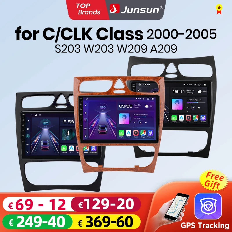 Junsun CarPlay Android Auto Radio de coche para Mercedes Benz Clase C W203 C200 C320 C350 CLK W209 2000-2005 Multimedia inteligente 4G