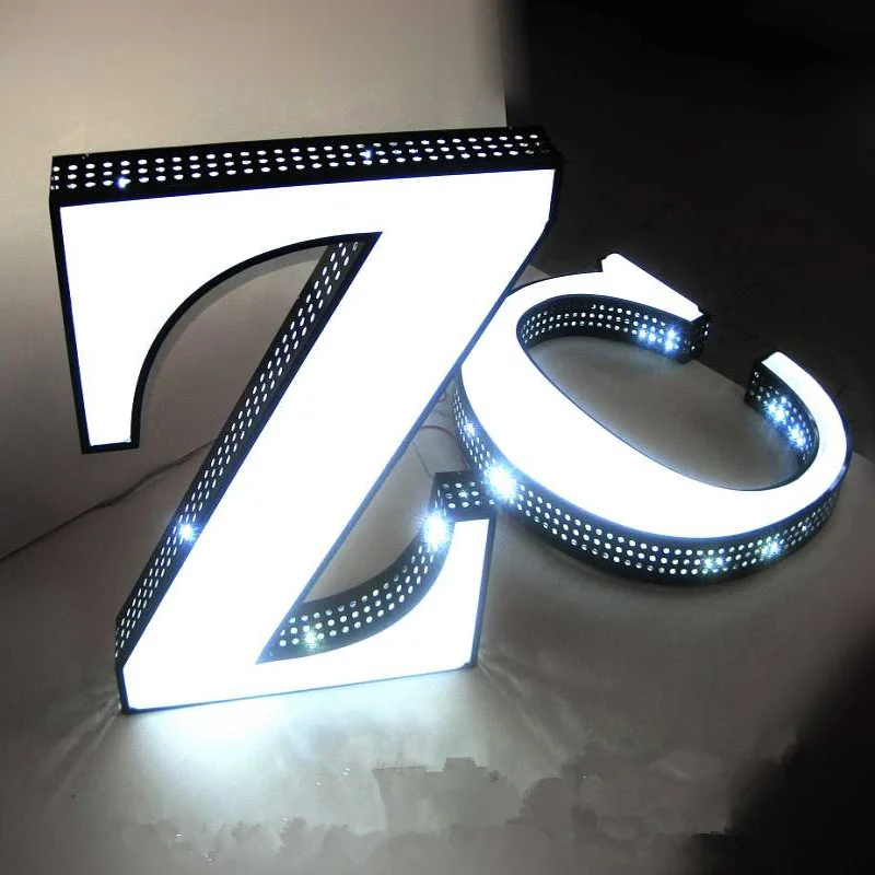Factory Outlet Logotipo personalizado con iluminación frontal y iluminación lateral, señales personalizadas, letreros de letras LED con nombre de tienda al aire libre