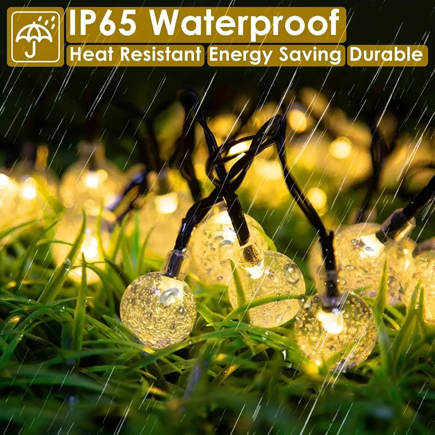 พลังงานแสงอาทิตย์คริสตัลบอล String Light 8 โหมด LED กันน้ําสวน Patio Yard Tree Fairy Light สําหรับคริสต์มาสงานแต่งงานตกแต่ง