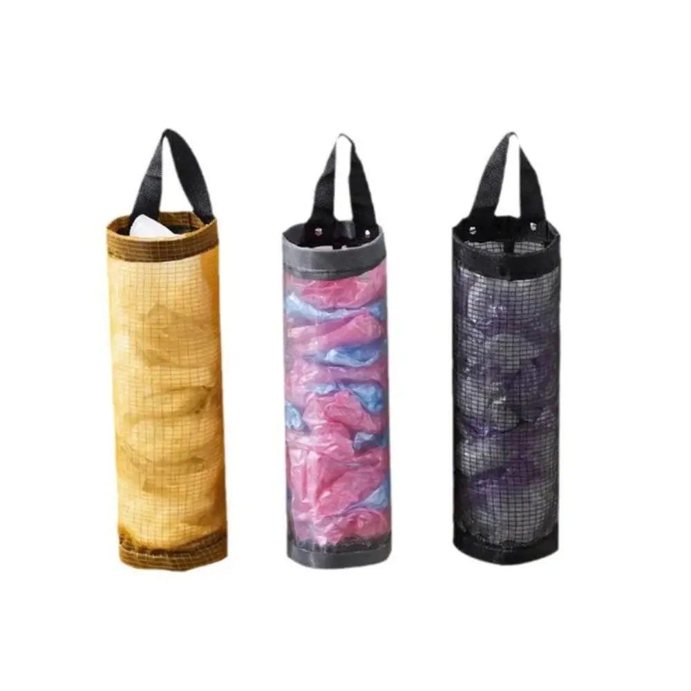1pc gris articles divers sac de rangement mural maille sacs en plastique distributeur suspendu réutilisé pochette de rangement sacs poubelles cuisine poubelle Org
