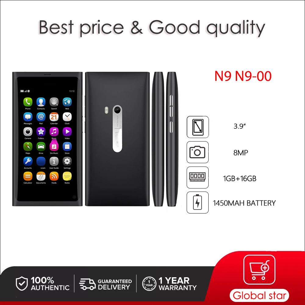 Original desbloqueado N9 N9-00 cámara de 8MP 1GB + 8GB Bluetooth NFC WLAN teléfono móvil hecho en Finlandia