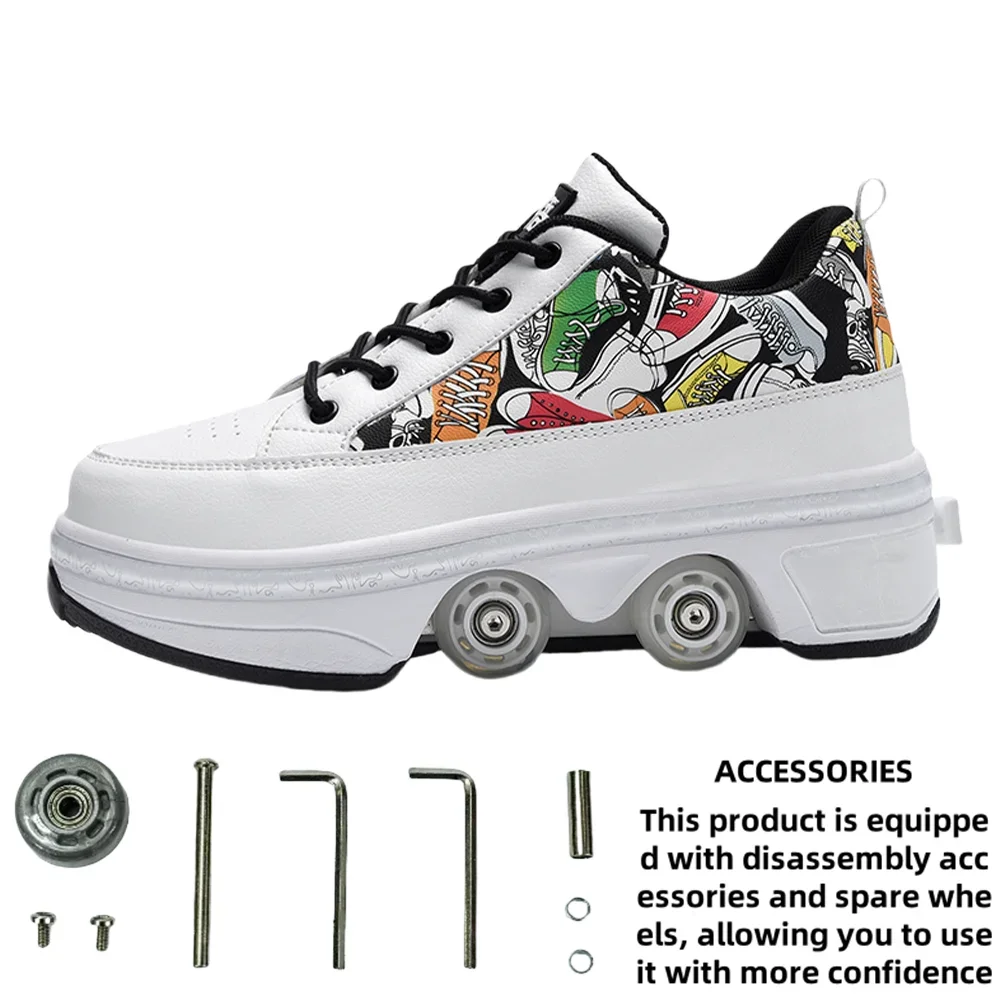 Patins à roulettes d'extérieur à la mode pour garçons et adultes, chaussures à roulettes transformées à 4 roues, baskets décontractées unisexes pour enfants et filles