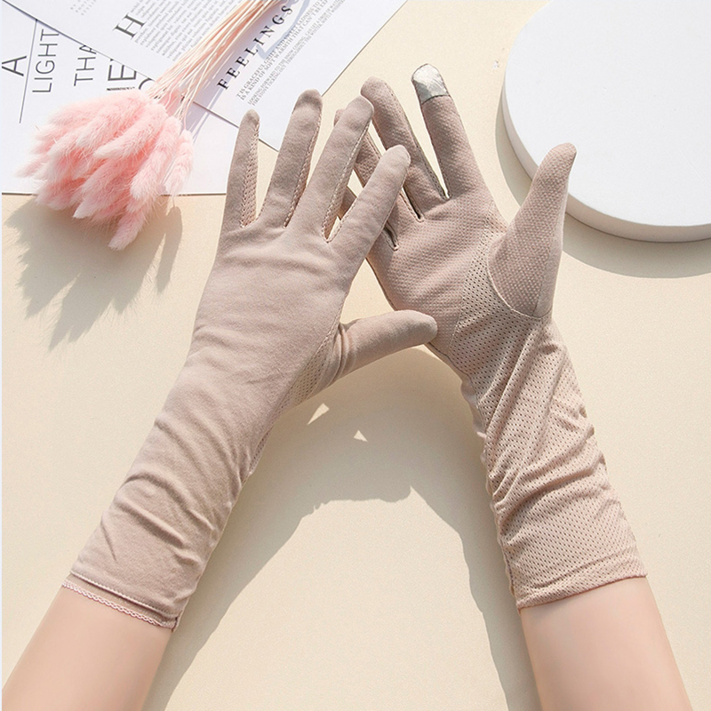 Guantes de algodón fino para mujer, elásticos, antideslizantes, para ciclismo, protección solar, transpirables, con pantalla táctil, para conducir en verano