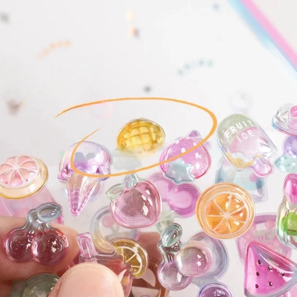 Funny Sweet Furit Ice Cream Pets Drop 3D Relief Sticker Scrapbooking Diy Diary Decor Journaling Stationery Kawaii Stickers