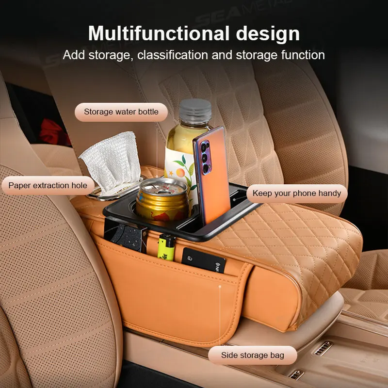 SEAMETAL Auto Armlehne Verlängerung Kissen Multifunktionale 7,5 CM Verdicken Mittelkonsole Box Kissen Ellenbogen Unterstützung Pad Auto Organizer