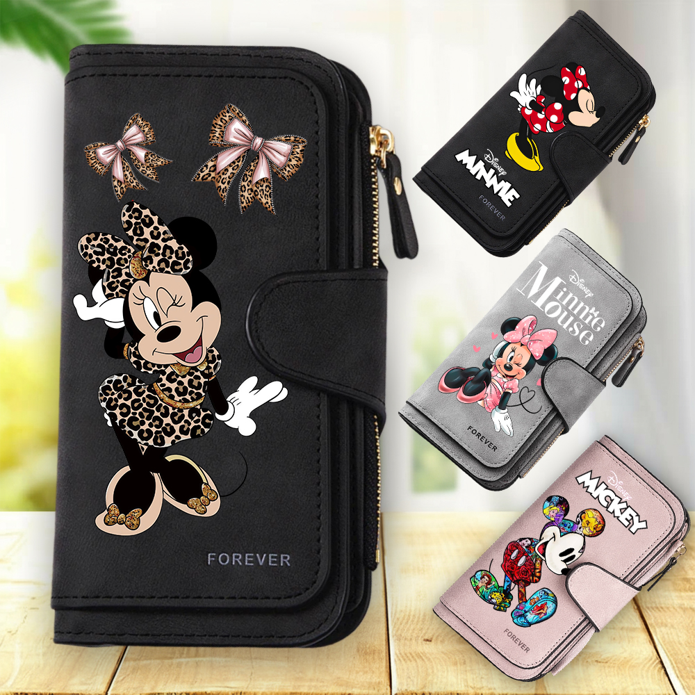 Микки и Минни, женский длинный кошелек на молнии с пряжкой, сумки для монет, кошелек из мягкой искусственной кожи, держатель для нескольких карт, милая сумка большой вместимости, подарок
