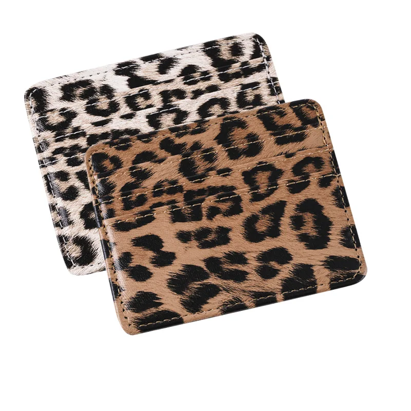 Women Leopard Print PU Leather Card Wallet Ultra Thin Multi Slot ID Credit Card Holder Case