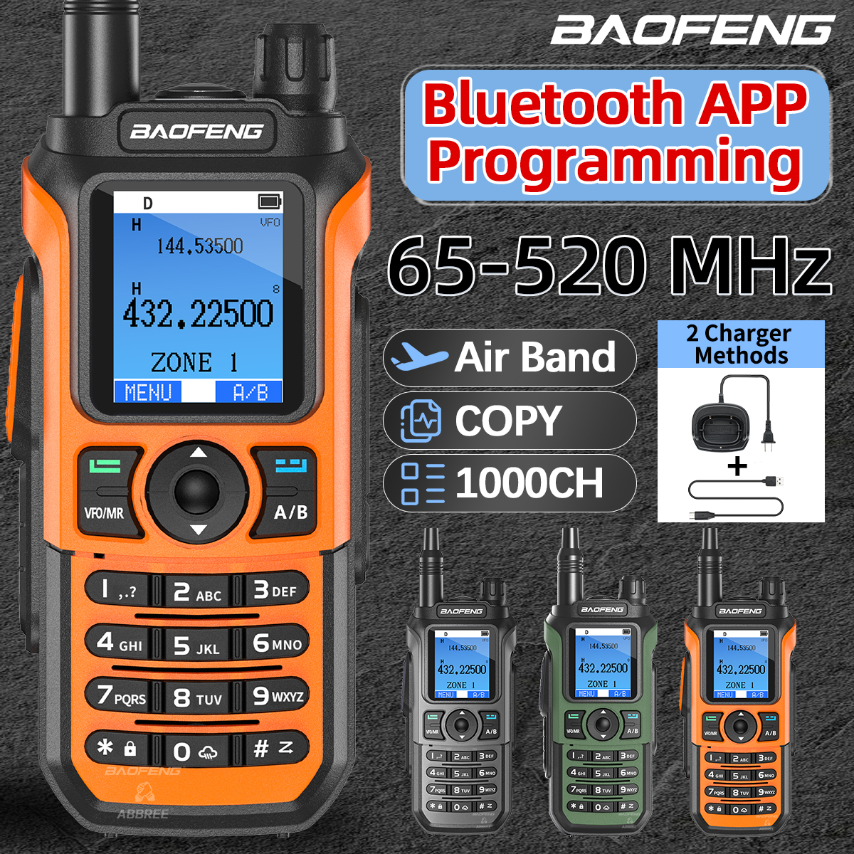 Baofeng UV-21 Pro Walkie Talkie banda aérea inalámbrica Bluetooth aplicación programación 1000CH tipo C AM NOAA frecuencia Match V3 Ham Radio