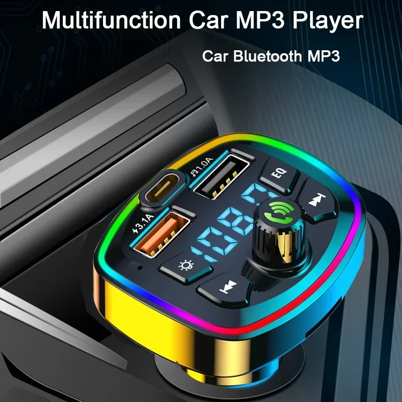 Multifuncional carro mp3 player estação de carga sem fio carro transmissor fm 3.1a porta usb dupla pd carregamento rápido