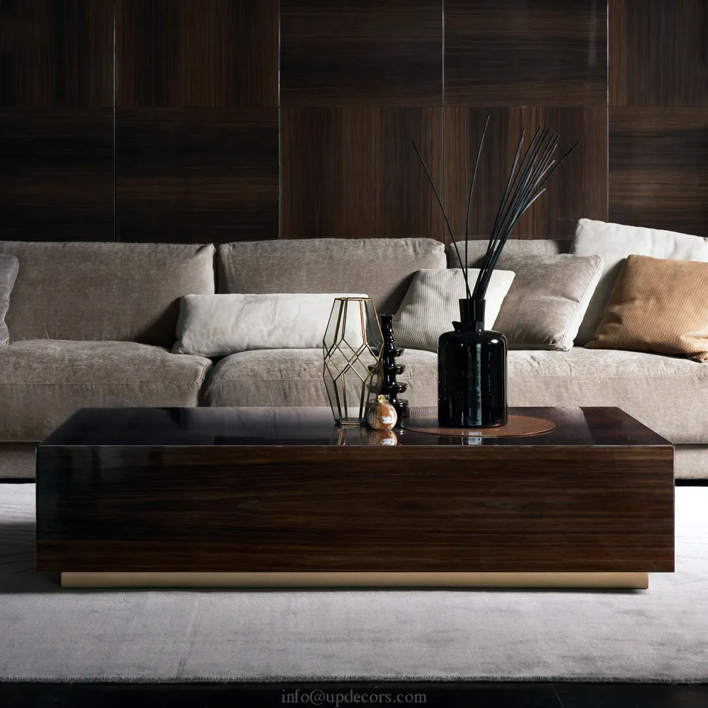 Fornir z włoskiego orzecha włoskiego schowek do stołu nowoczesny wysoki połysk drewniany stolik kawowy z szufladami