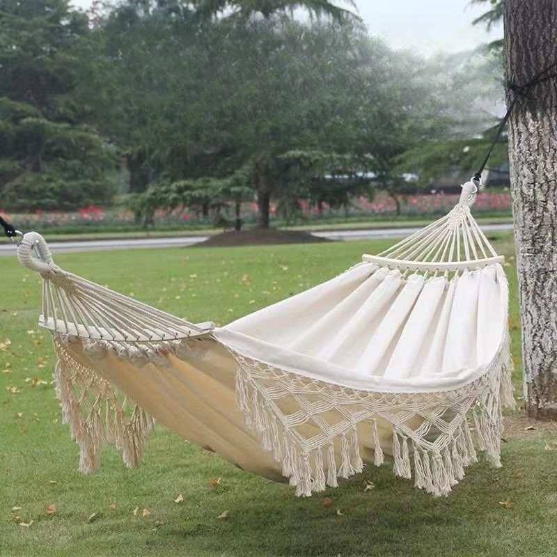 Anti-roll Fringe Hammock para Camping ao ar livre, Ins Canvas, Indoor, Single e Double Leisure, Swing Chair
