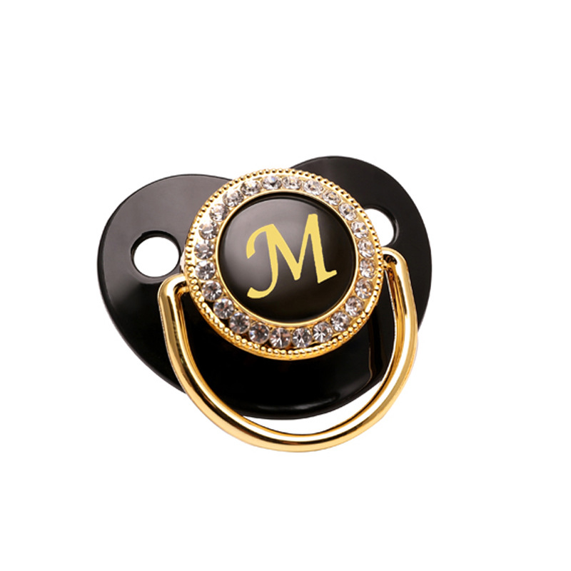 Baby Pacifier ชื่อ 26 จดหมายเริ่มต้นสีดํา Bling Pacifier BPA ฟรีซิลิโคนทารกแรกเกิดจุกนมทารกแรกเกิด Dummy Soother Chupete