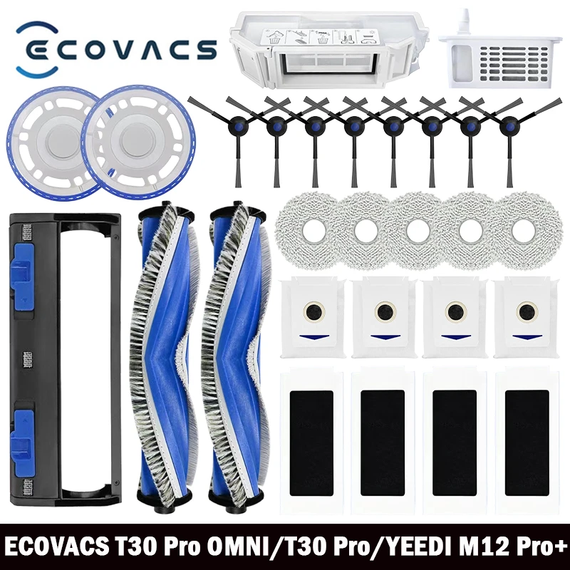 Ecovacs Debot T30 Pro Omni / T30 OMNI / YEEDI M12 Pro+ パーツ ローラー サイド ブラシ Hepa フィルター ダスト バッグ モップ クロス ブラケット
