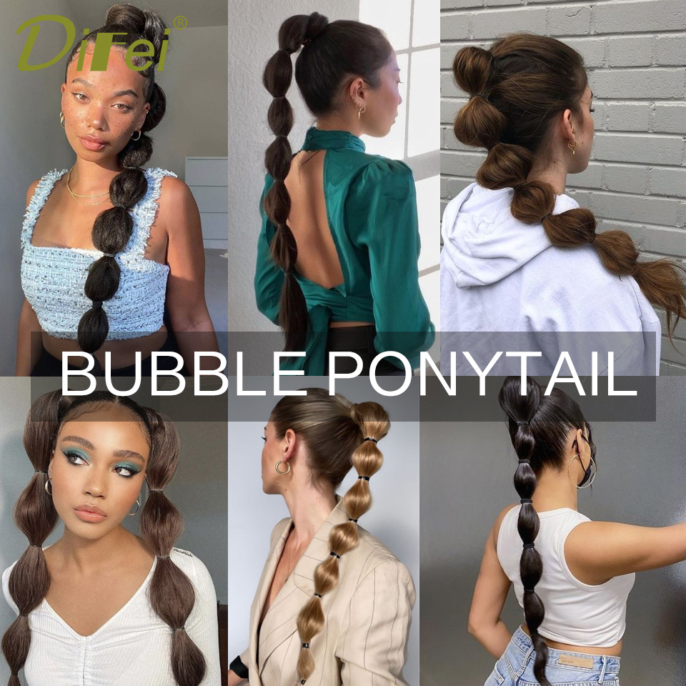 Bubble Ponytail Extension สังเคราะห์ Warp รอบต่อผมหางม้าสําหรับผู้หญิงโคมไฟ Bubble Ponytail สีดําธรรมชาติสีน้ําตาล