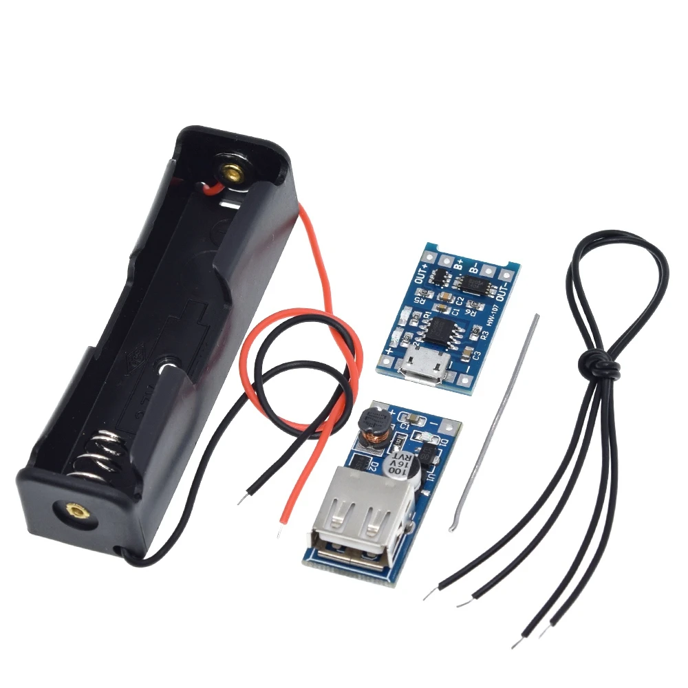 TZT 5V 1A 18650 TP4056 Lithium Battery Charger Module DIY KIT +1X18650 Battery Case +5V 600MA USB Mobile Power Boost Board