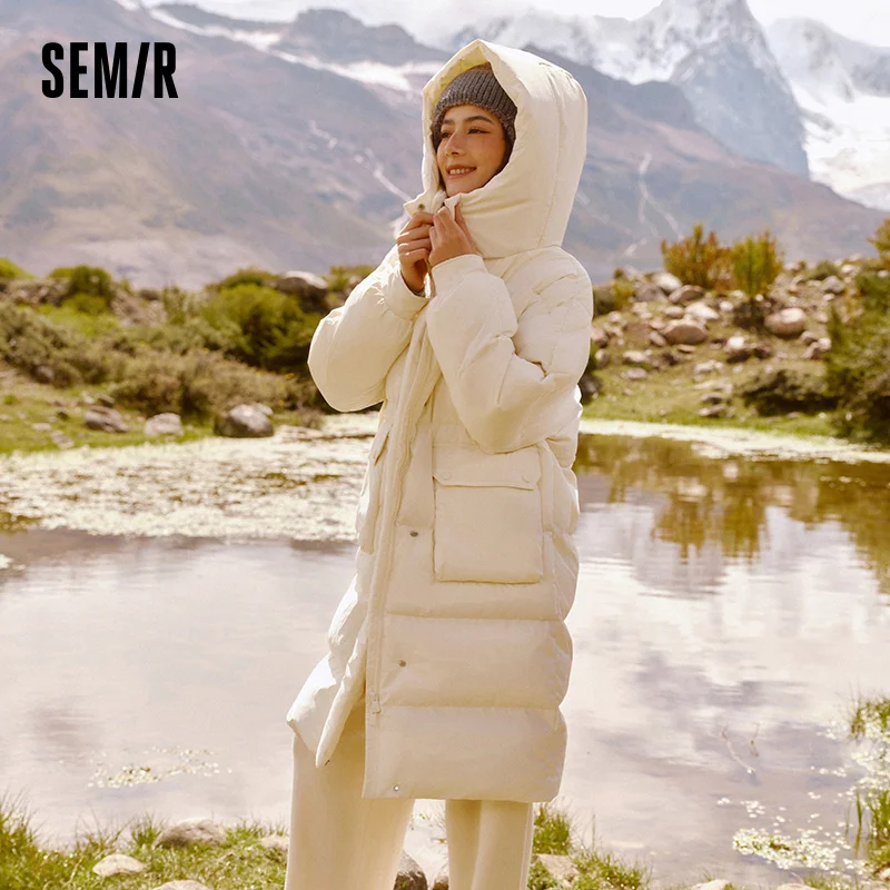 Semir para baixo casaco feminino longwaterproof à prova de óleo à prova de manchas quente 2025 inverno novo solto com capuz versátil jaqueta mulher