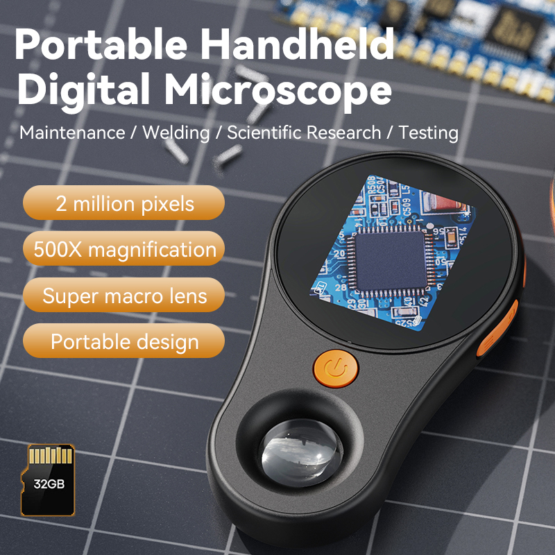 Microscópio digital 500x de 2.0 polegadas, microscópio de moeda de vídeo 1080p com lupa com 8leds para reparo eletrônico windows/mac