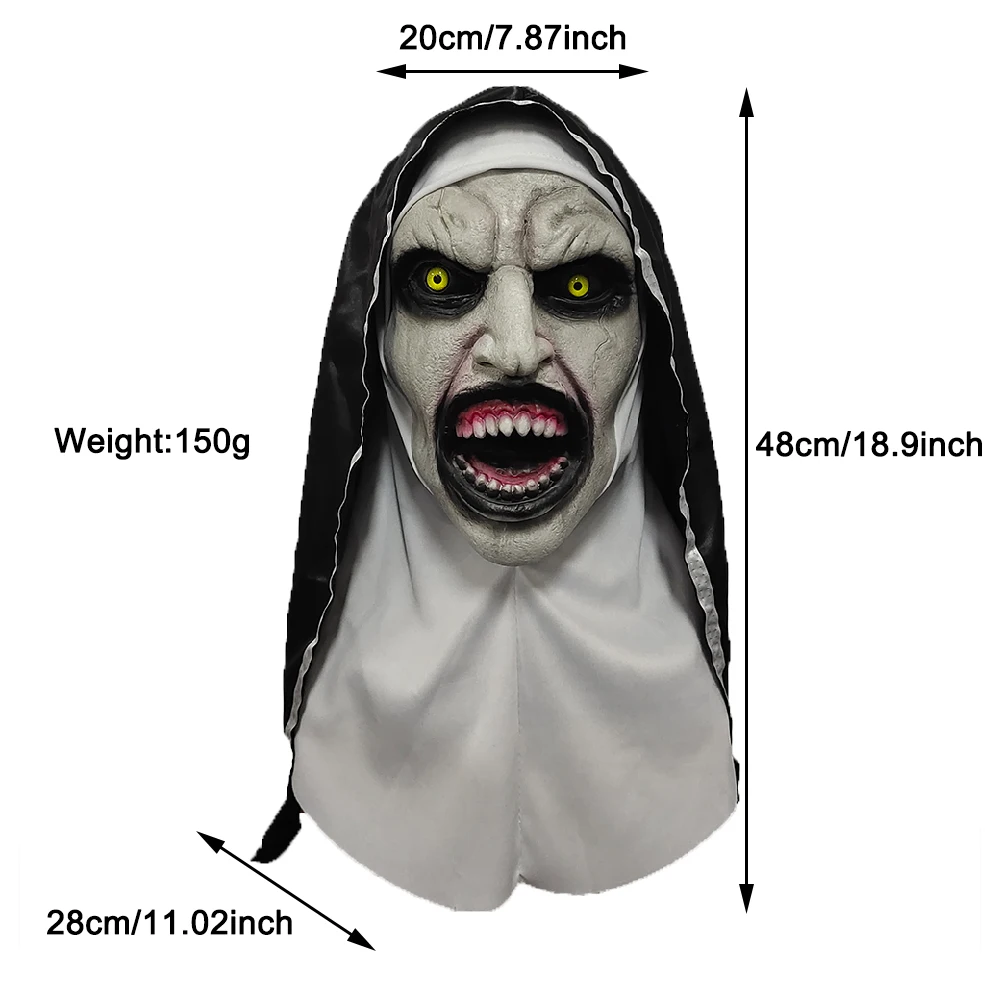 น่ากลัวแม่ชีหน้ากากภาพยนตร์แม่ชี Latex หน้ากาก Turban Valak คอสเพลย์ฮาโลวีนเครื่องแต่งกาย Ghost Nun Masques Tricky Props หมวก