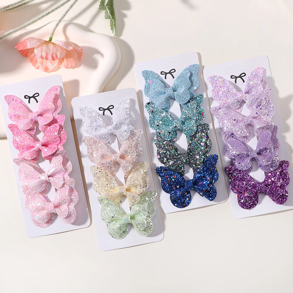 4Pcs Frauen Mädchen Glitter Schmetterling Haar Clip für Kinder Pailletten Bogen Haarnadeln Nette Headwear Trendy Hairgrip Haar Zubehör
