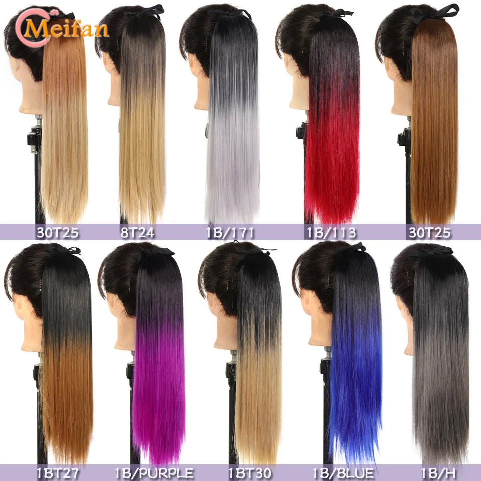 MEIFAN Tổng Hợp Dài Uốn Gợn Sóng Đuôi Ngựa Cho Nữ Nơ Dây Rút Buộc Tóc Đuôi Tóc Tự Nhiên Giả Bộ Tóc Giả
