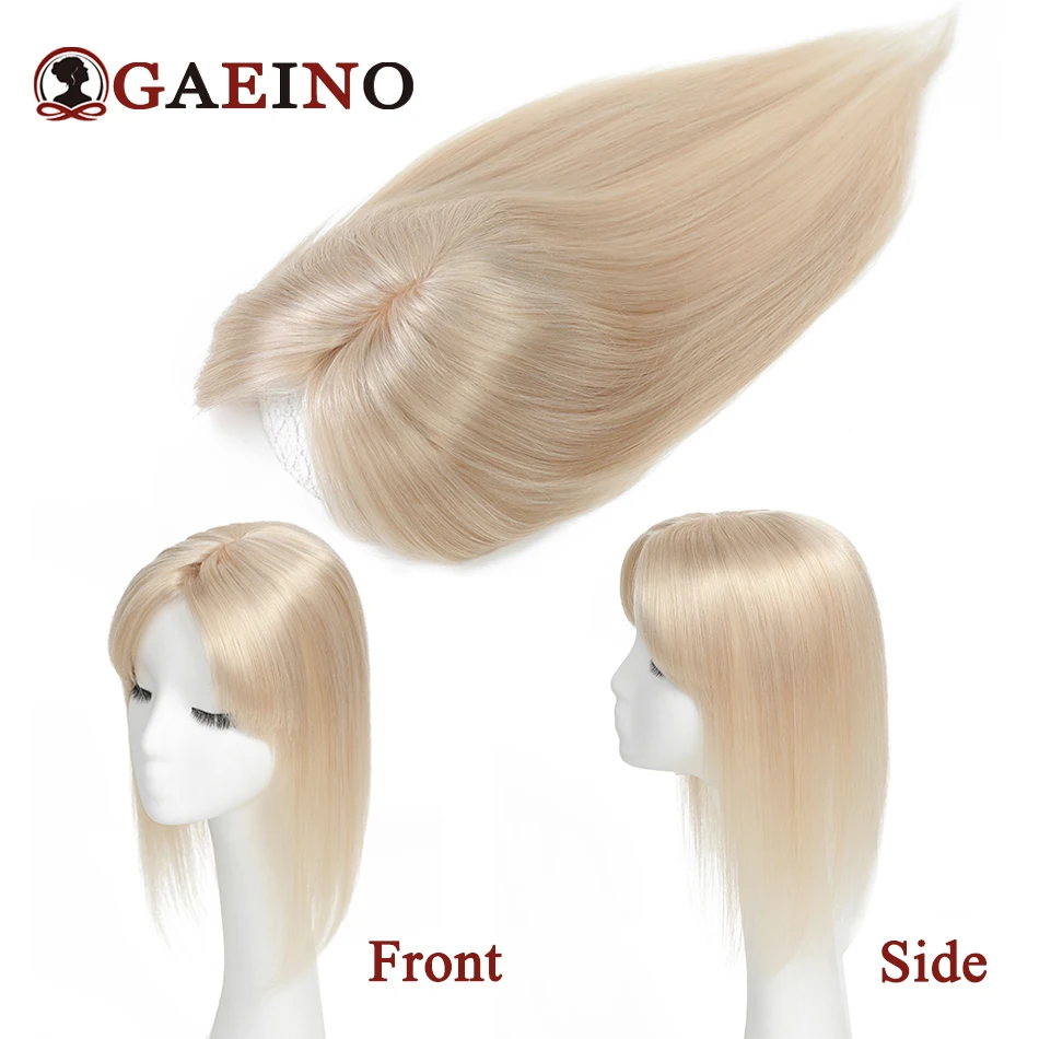Topper de cabelo liso Cabelo humano real 4 #   Toppers castanho claro marrom chocolate com clipe de base de seda com franja em topper para mulheres