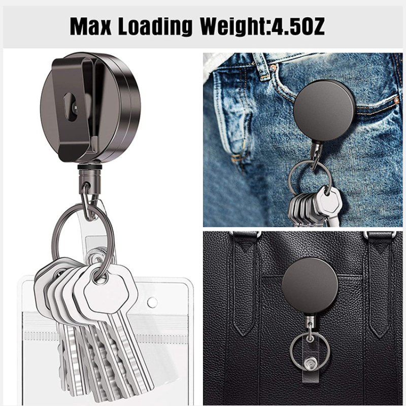 1 pçs extensível metal chaveiro anel cinto clipe puxar chaveiro retrátil cartão de identificação colhedores id crachá titular clipe