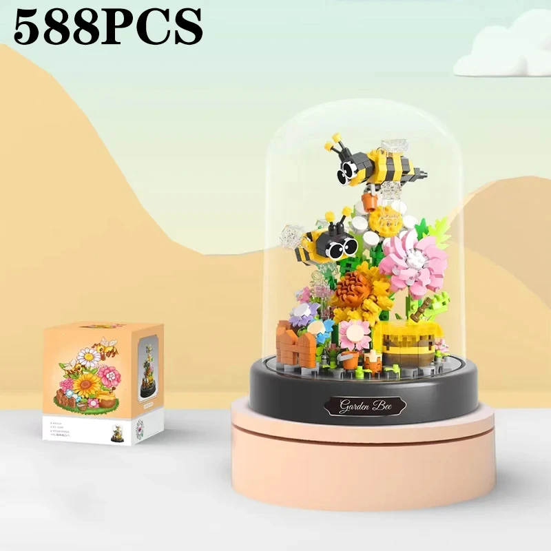 Balody Bee ดอกไม้ผีเสื้อบอนไซ Building Blocks แมลงพืช Potted อิฐฝุ่น DIY ของเล่นเด็กวันหยุดของขวัญ