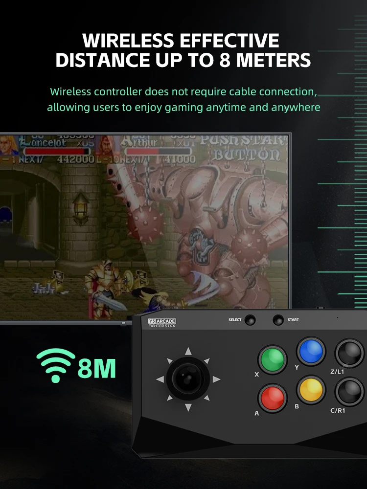 Controlador inalámbrico de teclado Arcade de juegos Data Frog para consolas de videojuegos Retro Street Fighter Compatible con PC/Android/IOS
