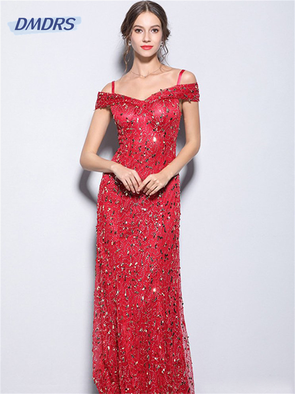 สง่างามชุดพรรคอย่างเป็นทางการเซ็กซี่ปิดไหล่ชุดเจ้าสาวประกายลูกปัดชุดแต่งงาน Vestido De Novia