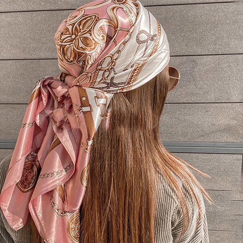 90*90cm kwadratowe jedwabne szale damskie hidżab szale modny nadruk chustka Femme szalik na głowę Foulard chustka plażowa Pareo