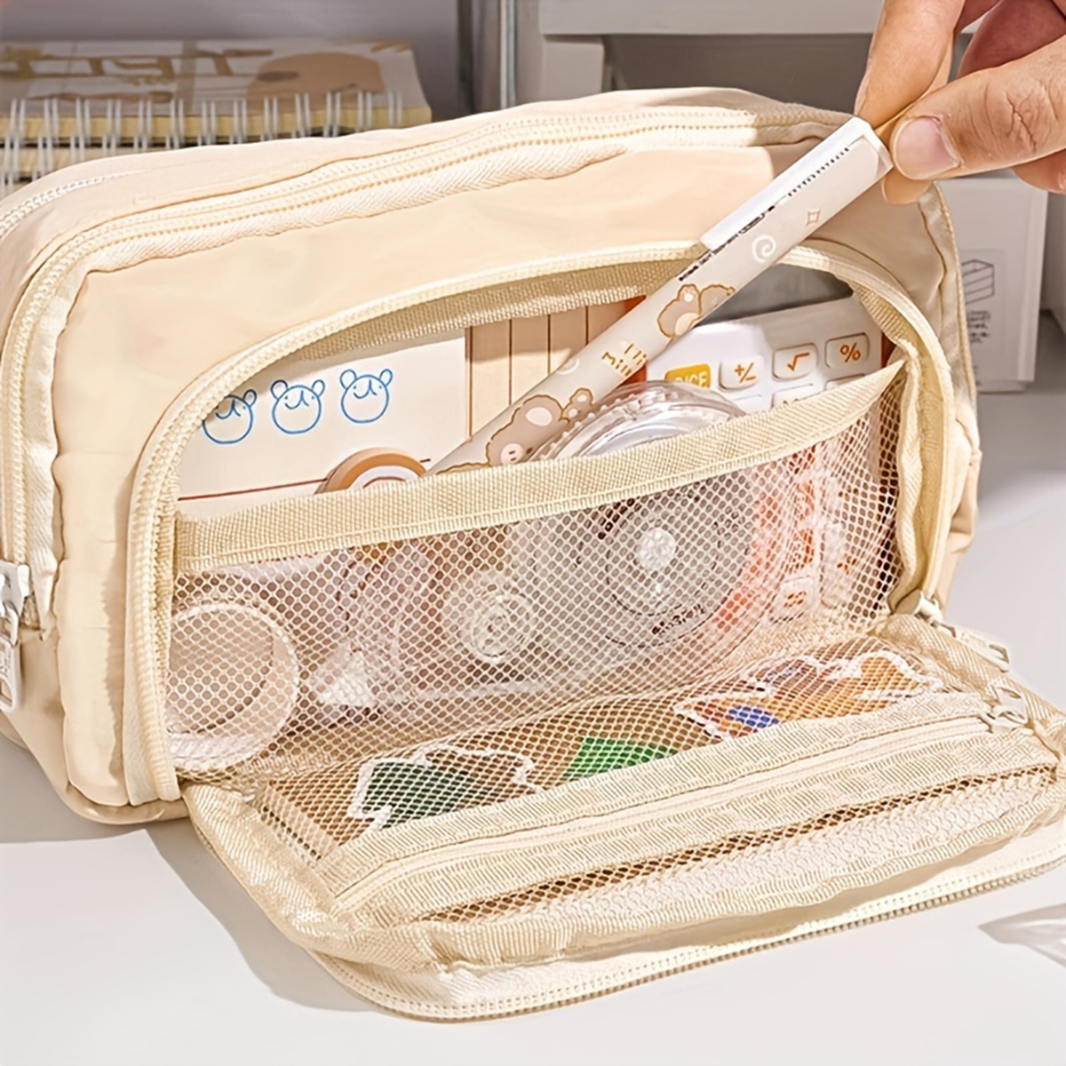 大容量 3 層ペンボックスかわいい鉛筆ケースかわいいペンホルダーポーチ学生のための新学期文具用品