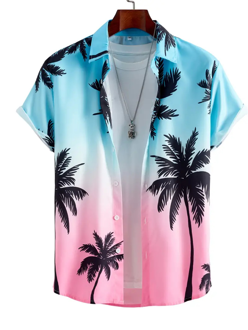 Camisa hawaiana para hombre, camisa informal con patrón de gradiente de árbol de coco en 3D, Top de gran tamaño a la moda Harajuku, ropa rosa con estampado divertido