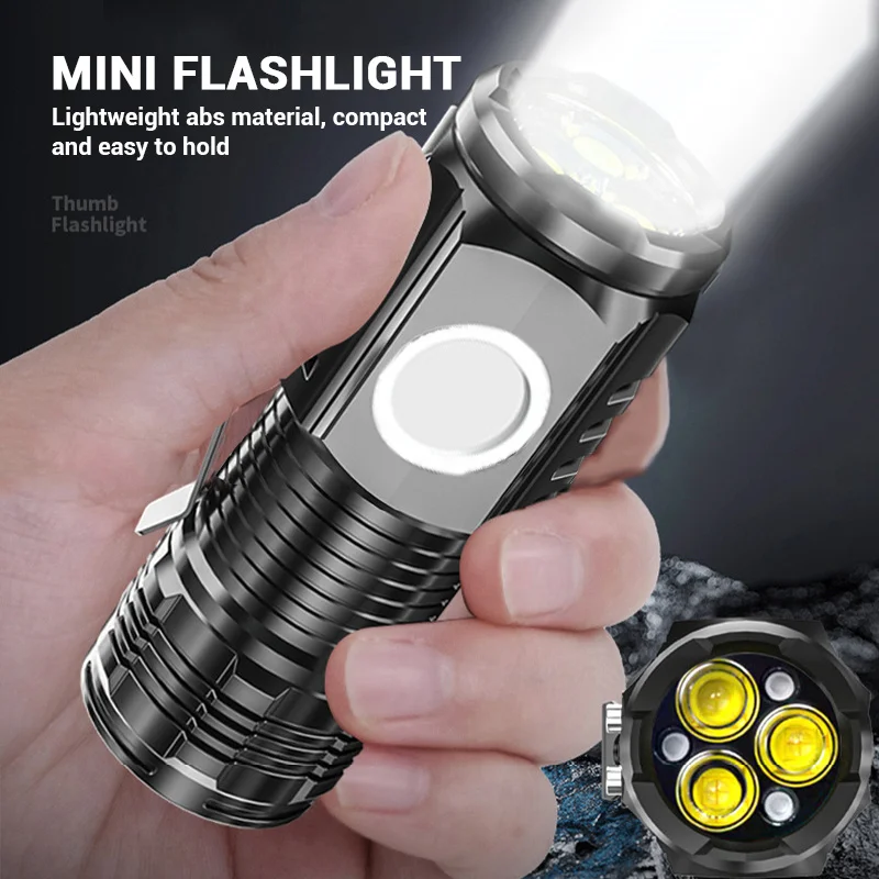 Super Bright Mini 3 LED Flashlight Powerful 5 Modes Floodlight Torch USB Rechargeable Flashlights Waterproof Emergency Torch