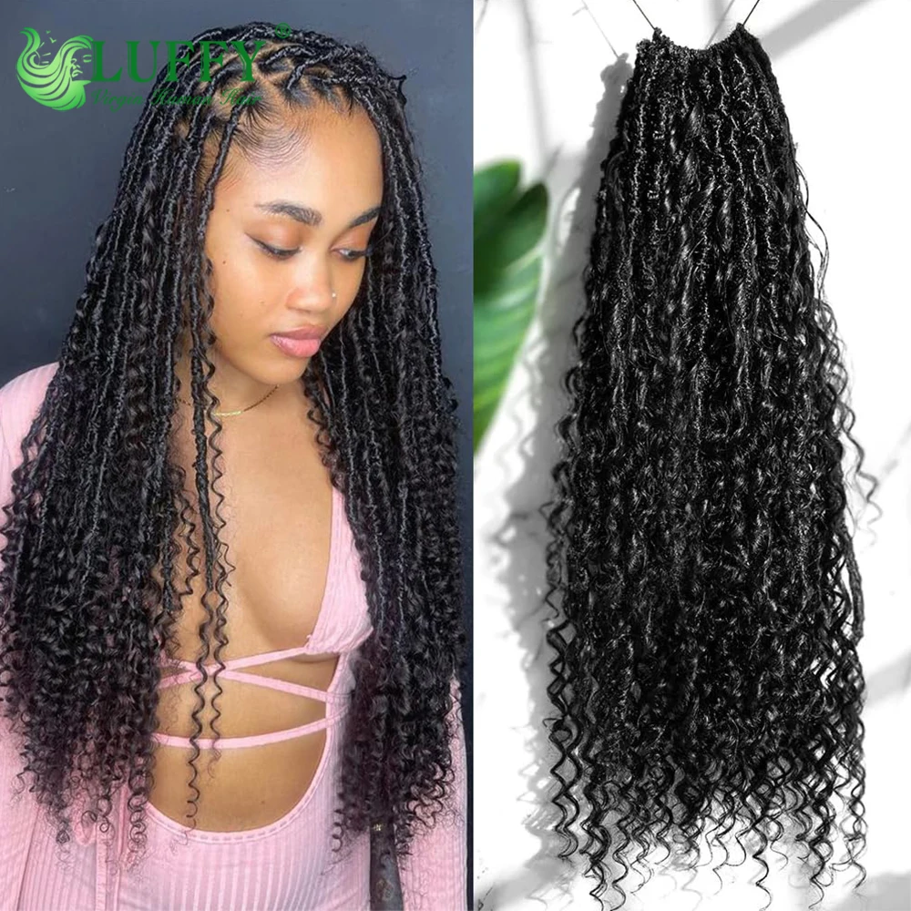 Human Hair Goddess Boho Locs Crochet Hair Pre Looped Crochet Boho Dreadlocks Human Hair Curly Ends Braiding Hair Extensions