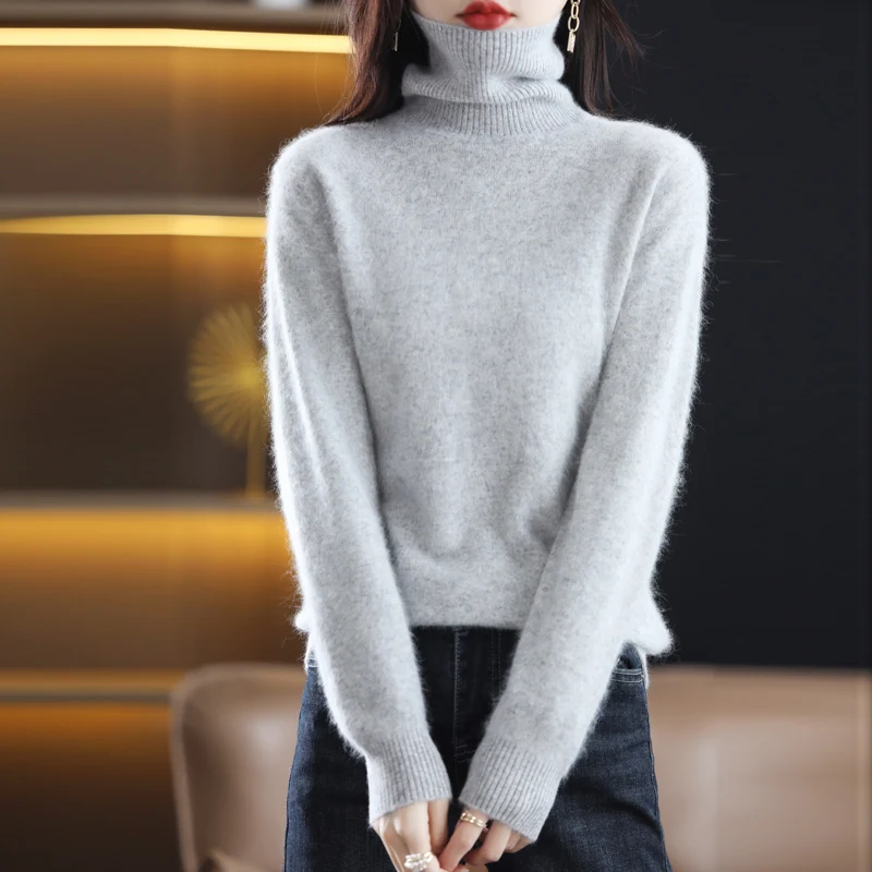 ฤดูใบไม้ร่วงและฤดูหนาวผู้หญิงคอPullover 100% Pure Mink Cashmereเสื้อกันหนาวถักนุ่มแฟชั่นผู้หญิงเสื้อผ้า