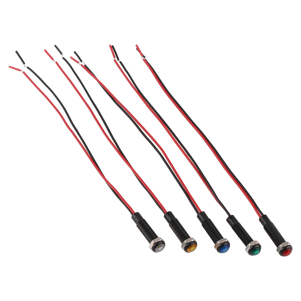 1pc 6mm Oxidized Black Plastic Indicator Light Mini Warning LED Pilot Signal Lamp 6V12V 24V 220V with Wire Red Yellow Blue Green